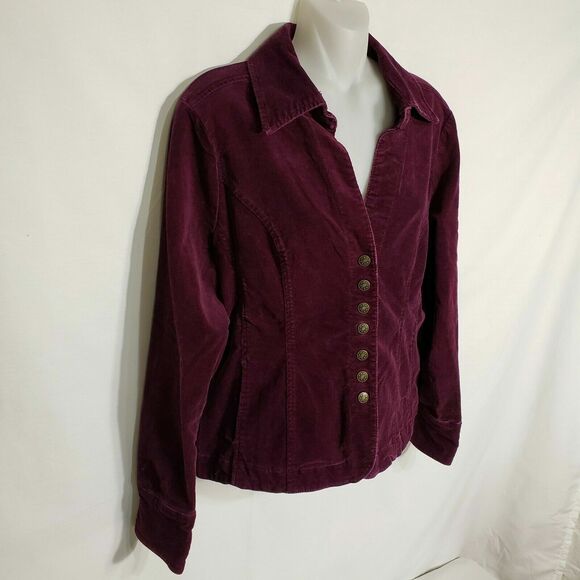 Dressbarn Corduroy Womens Jacket Maroon Cotton Spandex Snap Front Light Medium - Picture 7 of 12